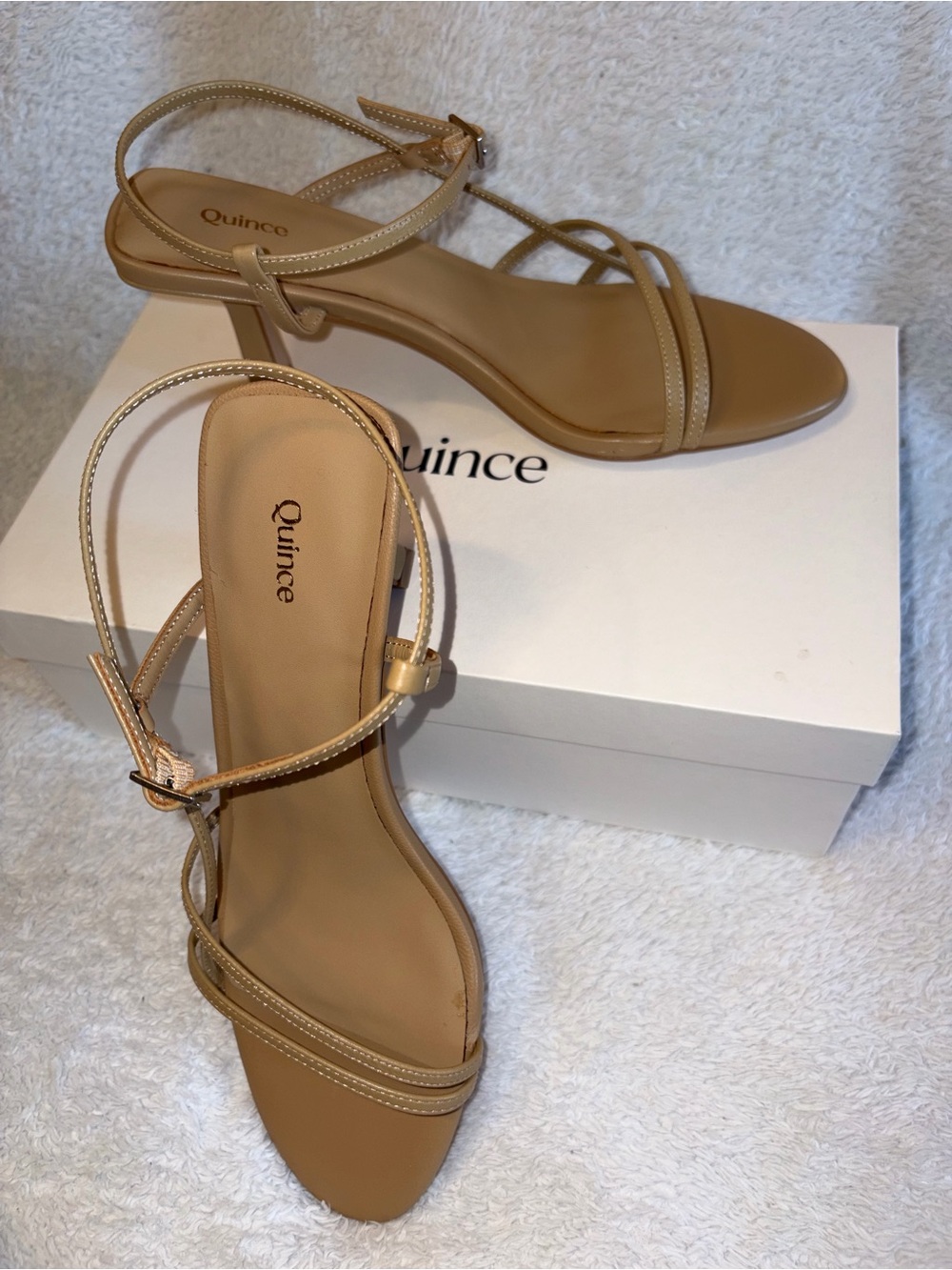 Quince Italian Leather 70mm Strappy Heel-Cashew Size US7
